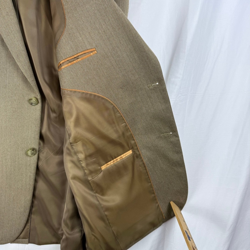 Andrew Fezza Men's Blazer 42R Tan Herringbone Tweed Sport Coat - Picture 11 of 15